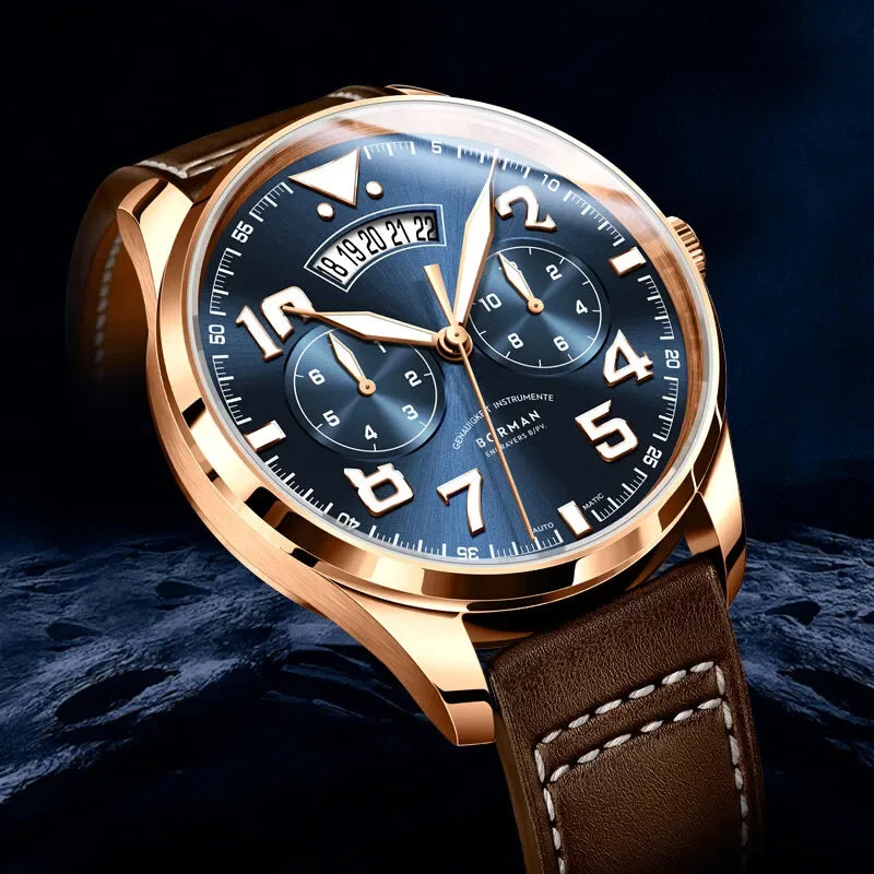 BORMAN BM3851 Mens Automatic Watches Panda 42mm Mechanical Wristwatch Waterproof Luminous Sapphire Miyota 9122 Week Date Month