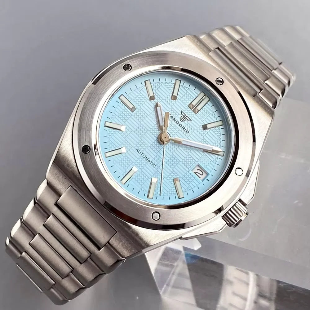 Tandorio 200M Diver 40mm Ice Blue Grid Dial Luminous NH35Automatic Men Watch Sapphire Glass Stainless Steel Bracelet