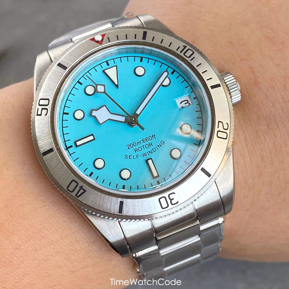 100m Waterproof NH35AA Movement Automatic Men's Watch Mechanical Double Domed Sapphire Rotating Bezel Luminous 316L Bracelet