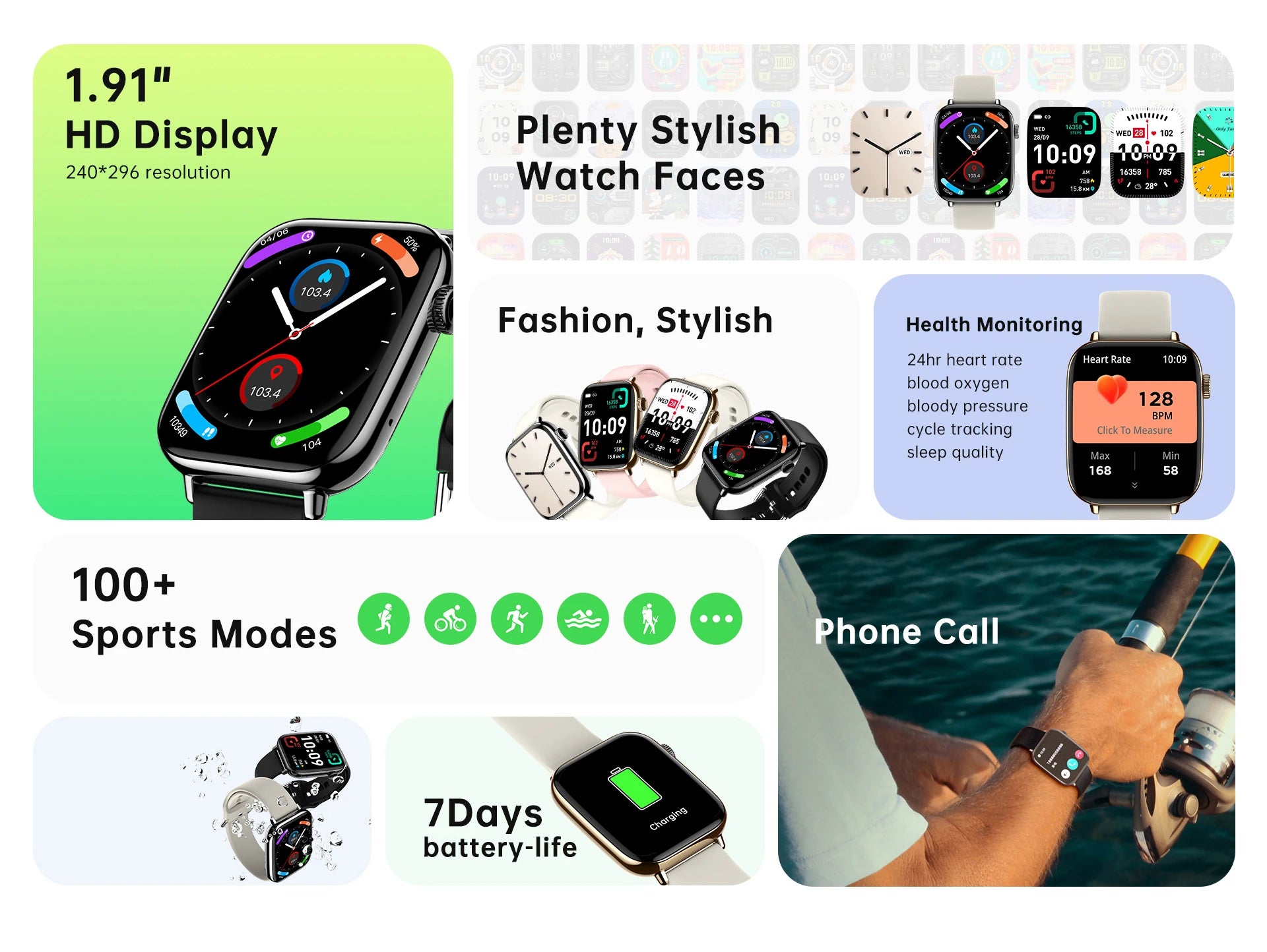 Smart Watch for Men Women 1.91" Large HD Display Waterproof 100+ Sport Modes Fitness Tracker Junior Watches for Android iPhone