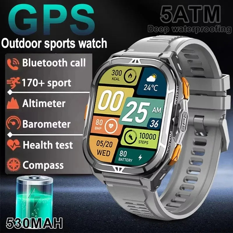 2025 New GPS Smart Watch Men 1.96-inch HD AMOLED Screen Compass Bluetooth Call 5ATM Waterproof Sport Smart Watch for Android iOS