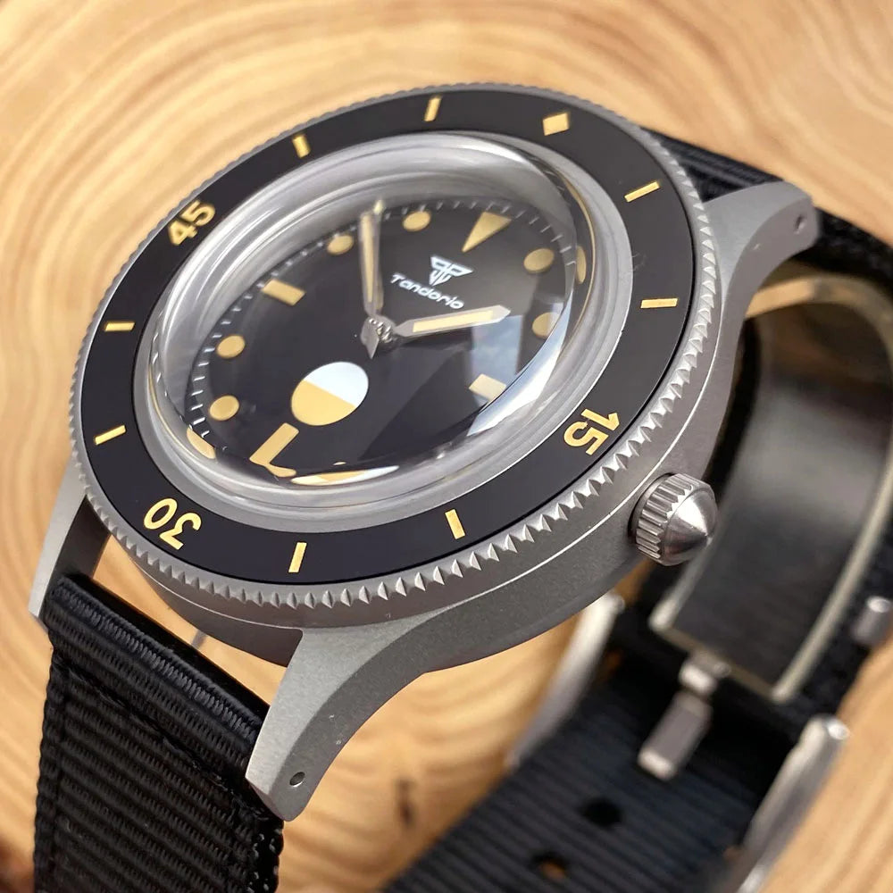 Tandorio NEW 50 Fathoms Automatic Watch for Men Luminous Ghost Dial NH35A Movt 200m Waterproof Bubble Sapphire Glass Sandblasted