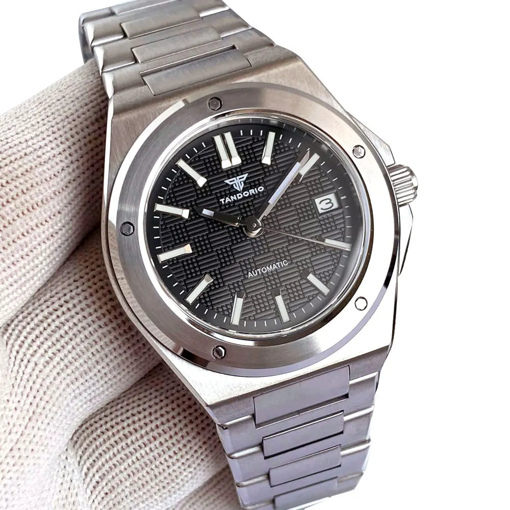 Tandorio New Black Luxury Business Engineer Style Men's Mechanical Watch Sapphire Glass 100m Waterproof NH35A Automatic Watches