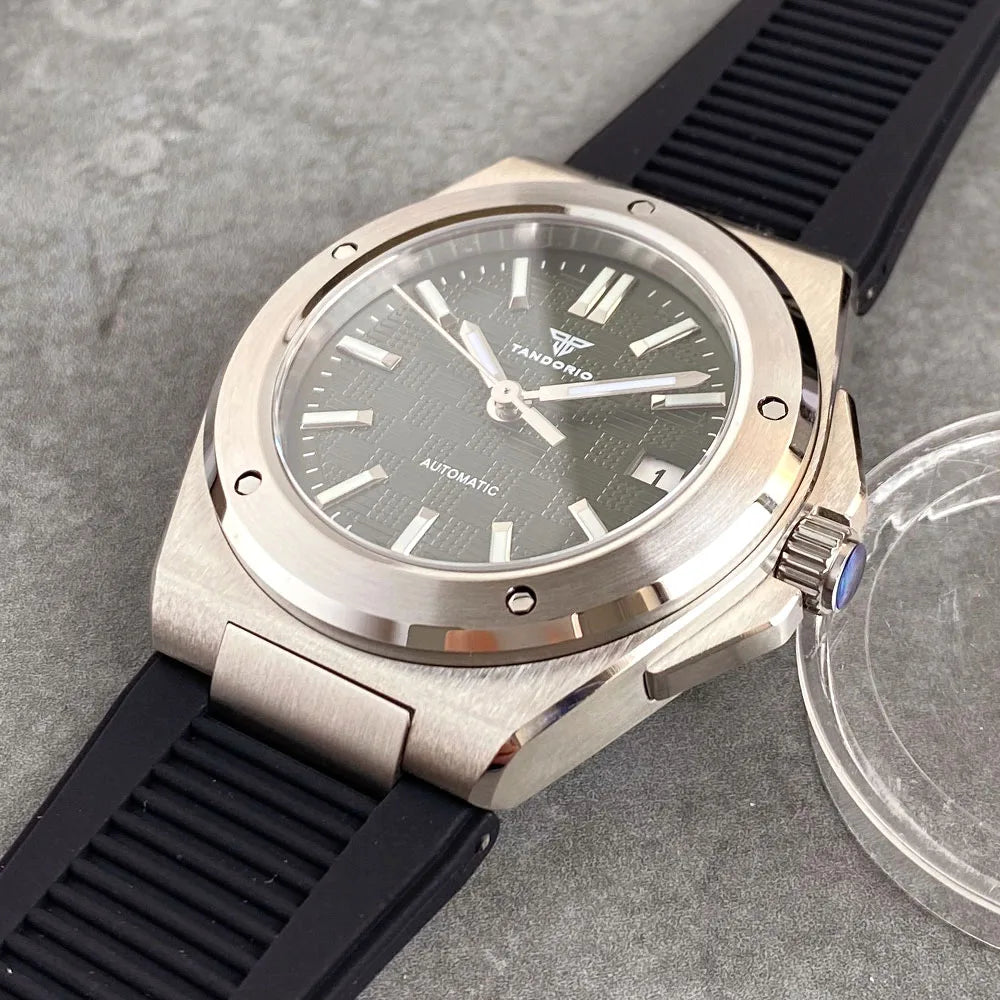 Tandorio 200M Diver 40mm Ice Blue Grid Dial Luminous NH35Automatic Men Watch Sapphire Glass Stainless Steel Bracelet