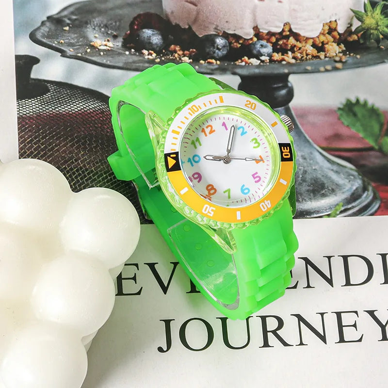 Kids Analog Watch for Boys Girls Soft Silicone Band Colorful Number Cute Watches for Children  Resistant Quartz Wristwatch