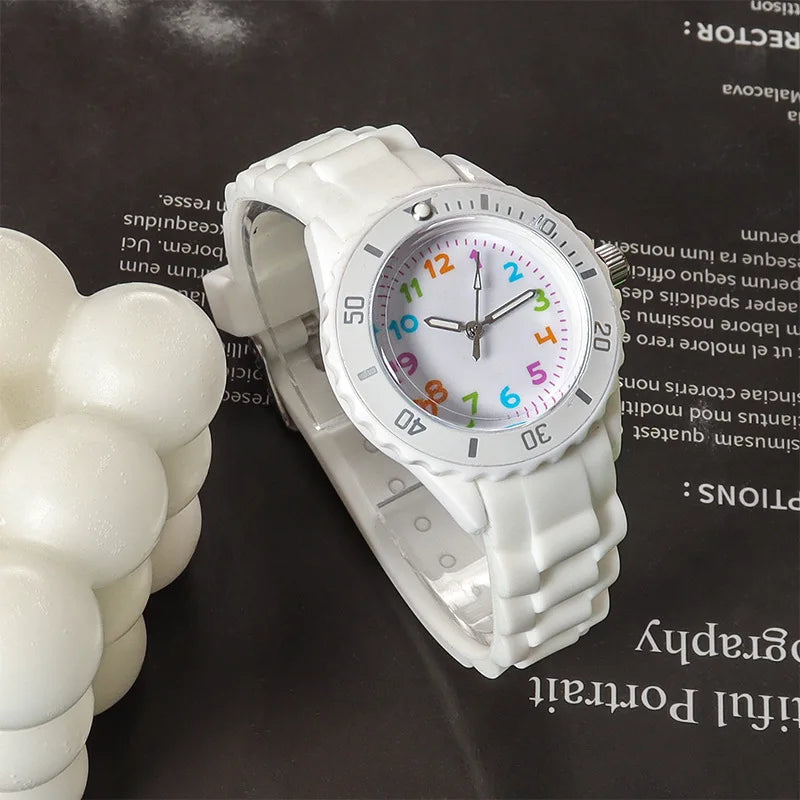 Kids Analog Watch for Boys Girls Soft Silicone Band Colorful Number Cute Watches for Children  Resistant Quartz Wristwatch