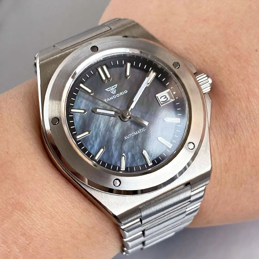 Tandorio Light Blue Mother of Pearl 40mm Sapphire Crystal Glass 100m Waterproof Japan NH35A Automatic Men Mechanical watch