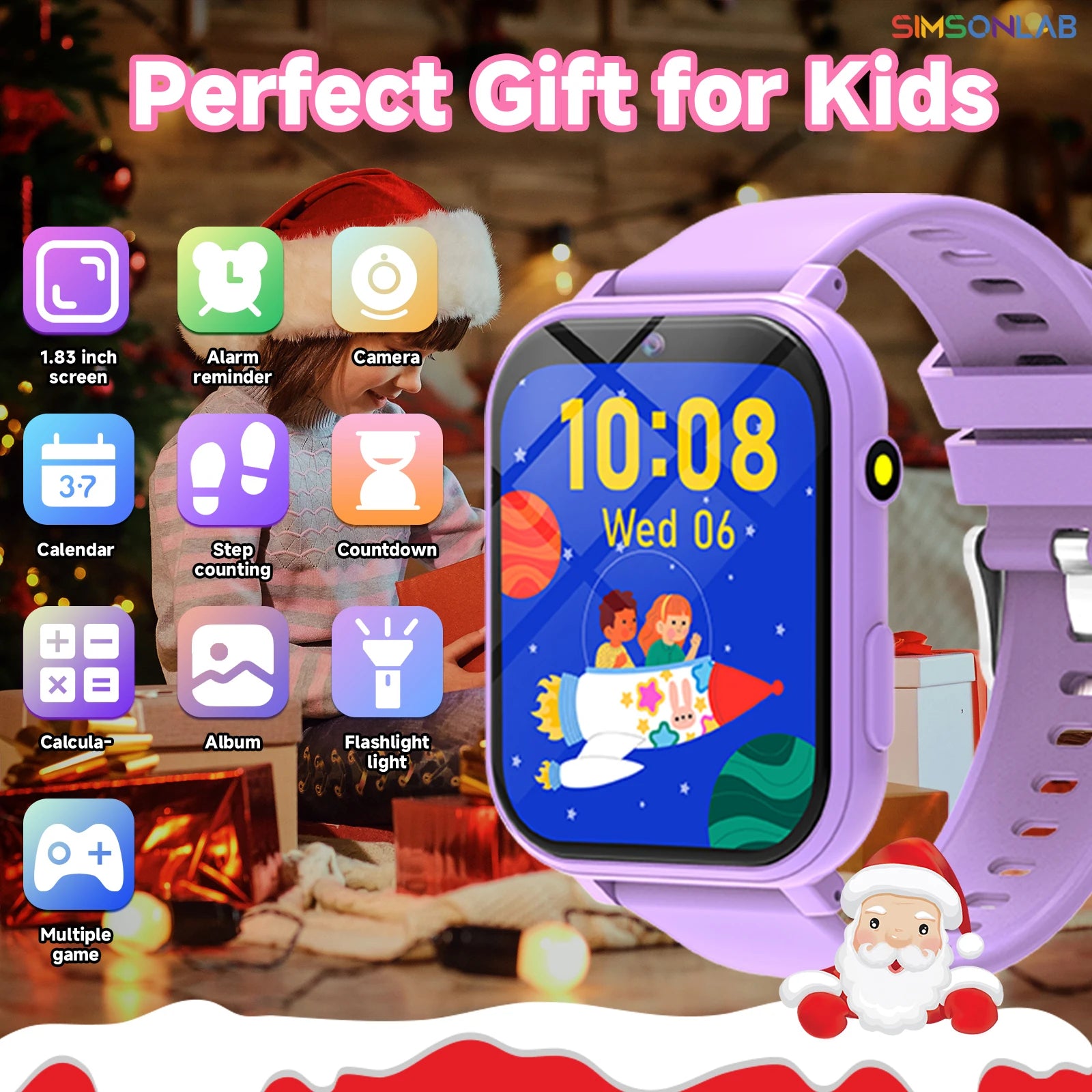 Kids Games Smart Watch 18 Games 1.83-inch Display Screen Camera Waterproof Flashlight For Holiday Gift Boy Girl Children Watch