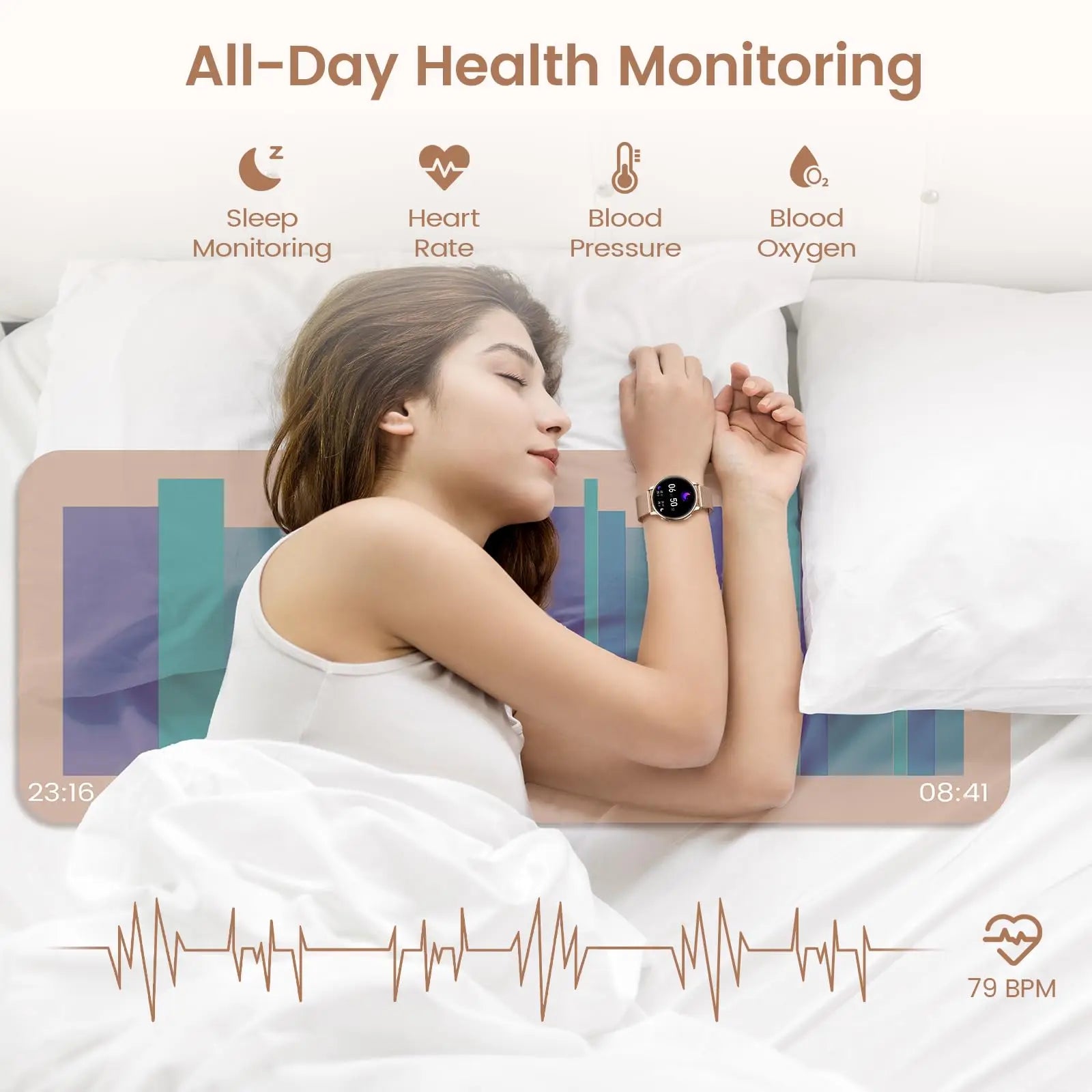 Smart watch for women with phone function, 1.39 inch HD full touch screen with monitor, menstrual cycle, sleep monitoring, pedom