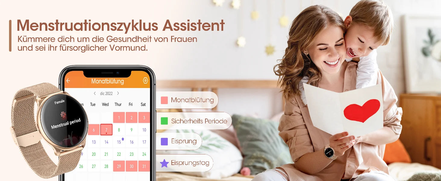 Smart watch for women with phone function, 1.39 inch HD full touch screen with monitor, menstrual cycle, sleep monitoring, pedom