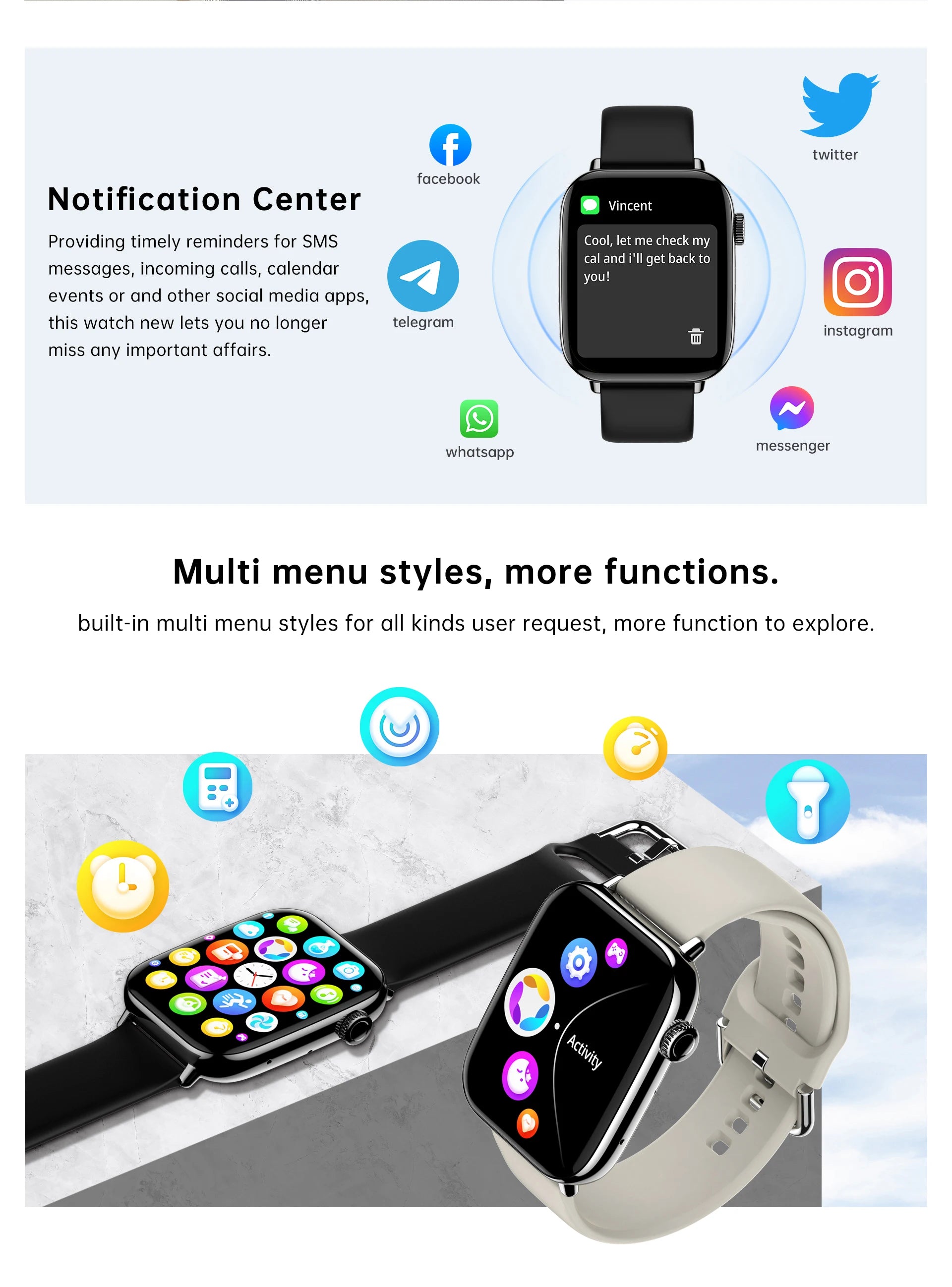 Smart Watch for Men Women 1.91" Large HD Display Waterproof 100+ Sport Modes Fitness Tracker Junior Watches for Android iPhone