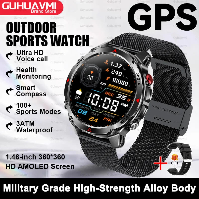 2025New Smart Watch For Men 1.46'' 360*360 HD AMOLED Color Display Voice Call Compass LED Sports Fitness Waterproof Watch Ladies