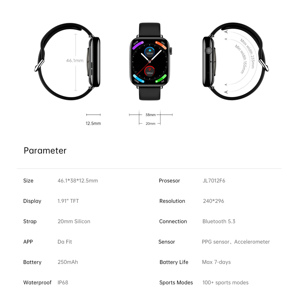 Smart Watch for Men Women 1.91" Large HD Display Waterproof 100+ Sport Modes Fitness Tracker Junior Watches for Android iPhone