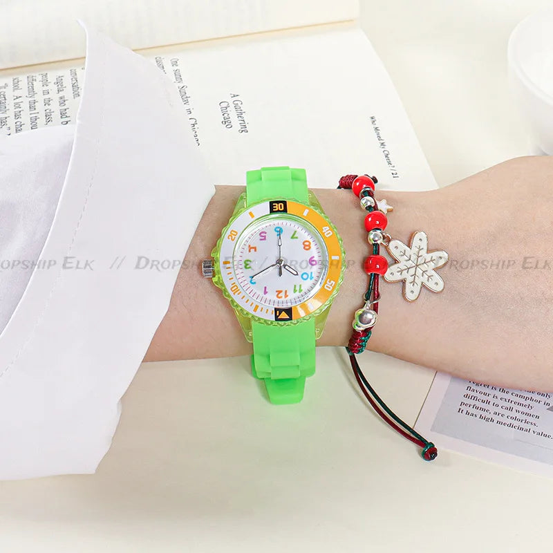 Kids Analog Watch for Boys Girls Soft Silicone Band Colorful Number Cute Watches for Children  Resistant Quartz Wristwatch