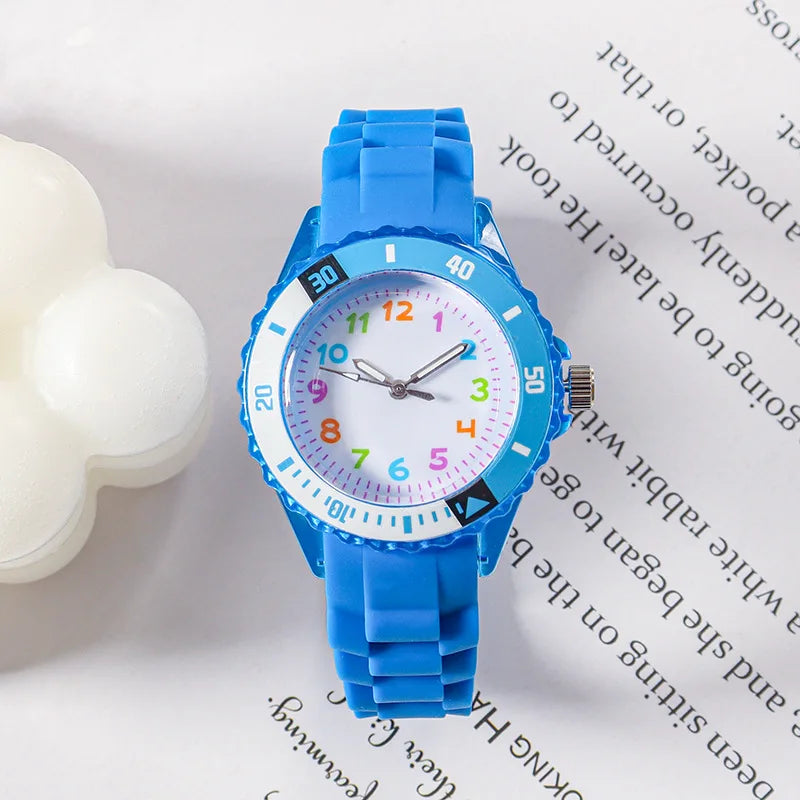 Kids Analog Watch for Boys Girls Soft Silicone Band Colorful Number Cute Watches for Children  Resistant Quartz Wristwatch