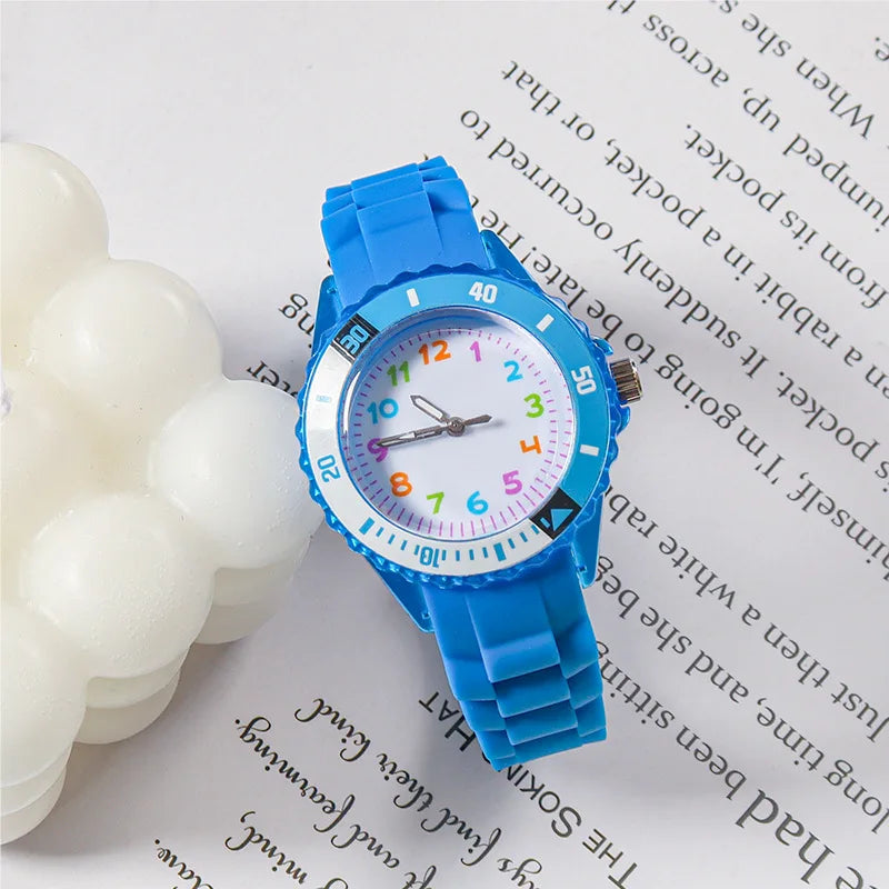 Kids Analog Watch for Boys Girls Soft Silicone Band Colorful Number Cute Watches for Children  Resistant Quartz Wristwatch