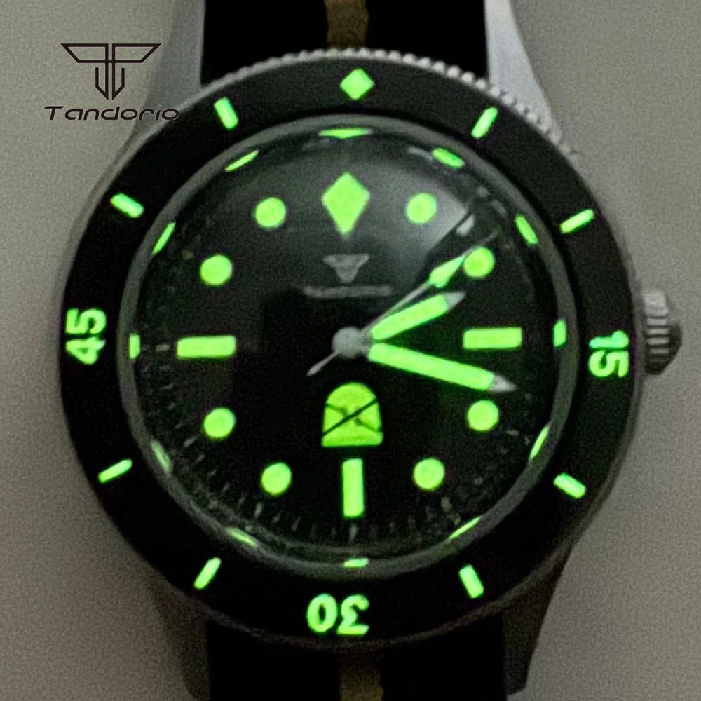 Tandorio Fashion Ghost Dial Luminous 50-Fathoms Style Dive Automatic NH35 Men's Watch Domed Sapphire 20ATM 40mm Sandblasted Case