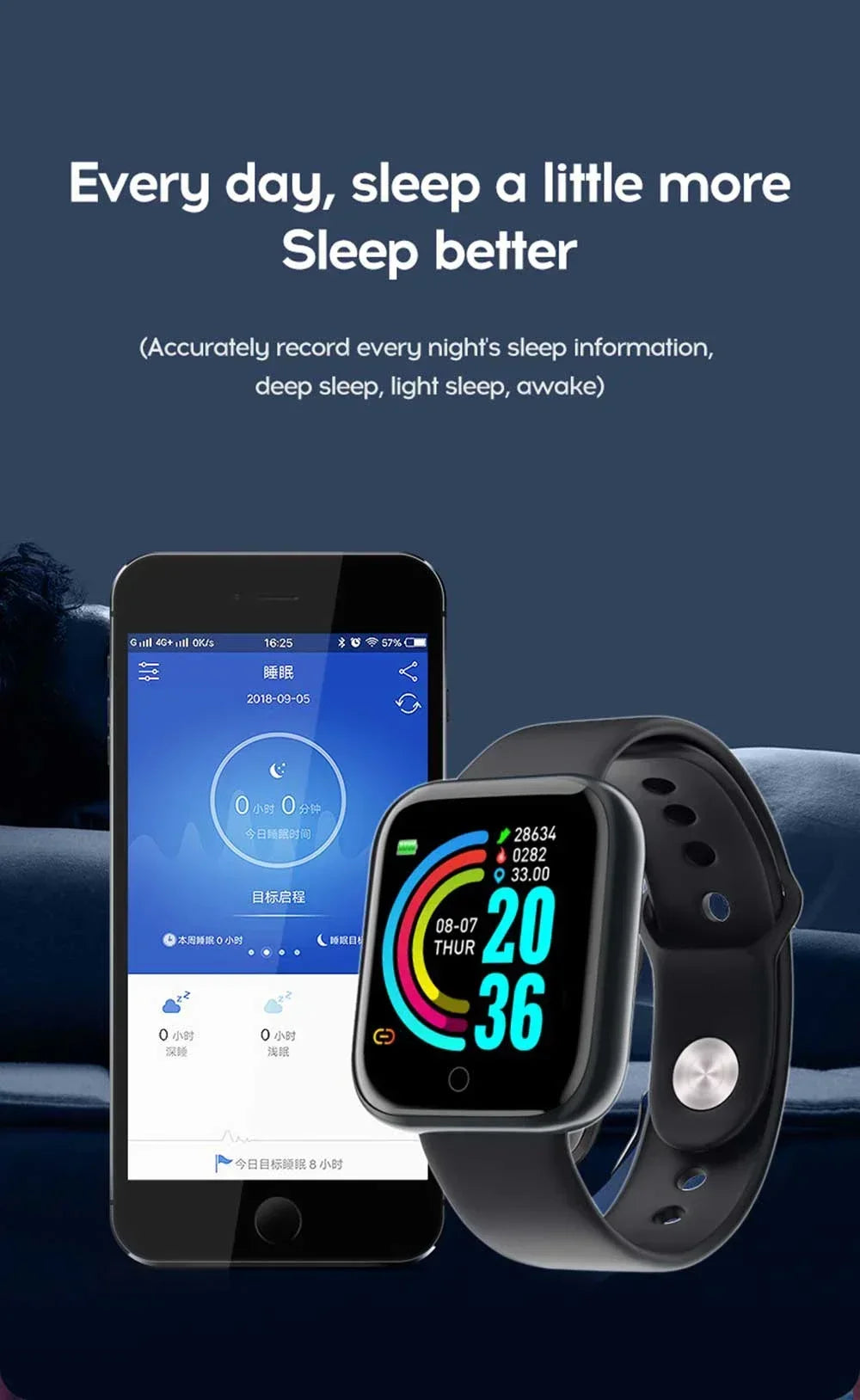 Smart Watch Y68: Color Screen Fitness Tracker w/ Step Count, 12 Sports Modes, Notification Reminder, Camera/Music Remote