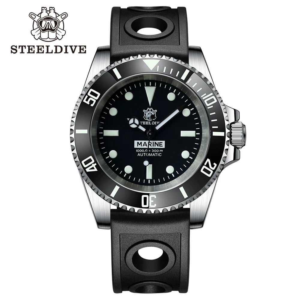 STEELDIVE SD1954 Black Dial 41MM Stainless Steel NH35 Automatic Movement What Ghost Mens 300M Dive Watch Reloj Sapphire Glass