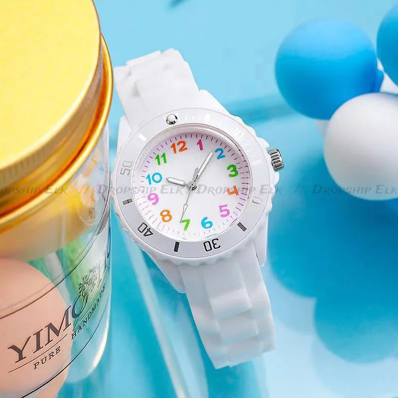 Kids Analog Watch for Boys Girls Soft Silicone Band Colorful Number Cute Watches for Children  Resistant Quartz Wristwatch