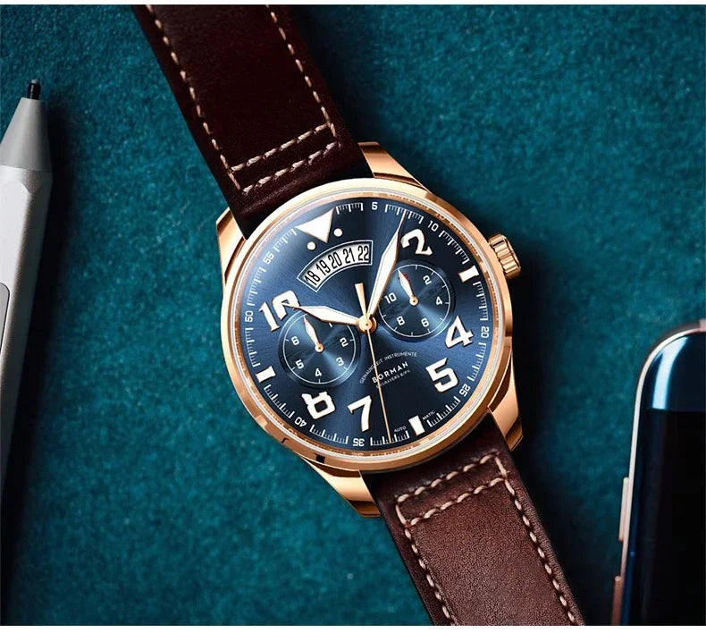 BORMAN BM3851 Mens Automatic Watches Panda 42mm Mechanical Wristwatch Waterproof Luminous Sapphire Miyota 9122 Week Date Month