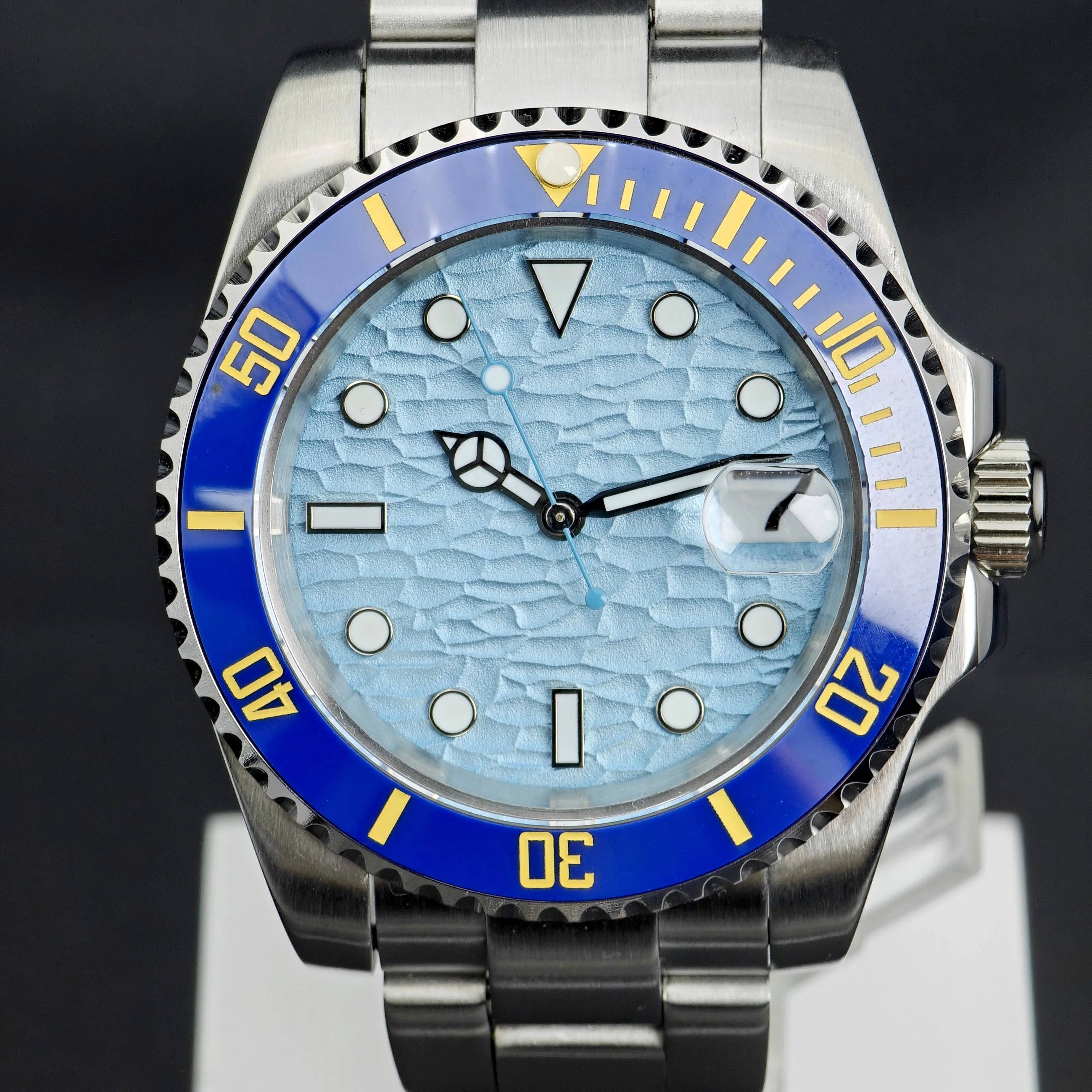CORGEUT  DIY Custom Luxury Men's Automatic Watch 40mm Ceramic Bezel 100m Diving Sapphire Mirror Wave Pattern Dial reloj