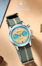 ADDIESDIVE Men's Quartz Chronograph Watch Luminous Bubble Glass 100m Waterproof Nylon Strap Watches For Man AD2095 Fashion Watch