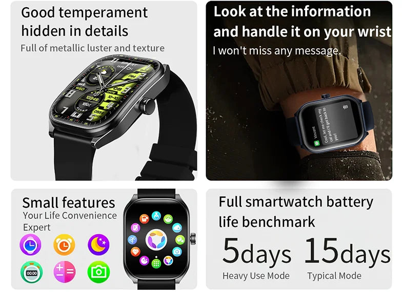 Smart Watch 2.01'' AMOLED Curved Screen IP68 Waterproof Bluetooth 5.3 Call AI Vioce Assistant Fitness Smartwatch for Men