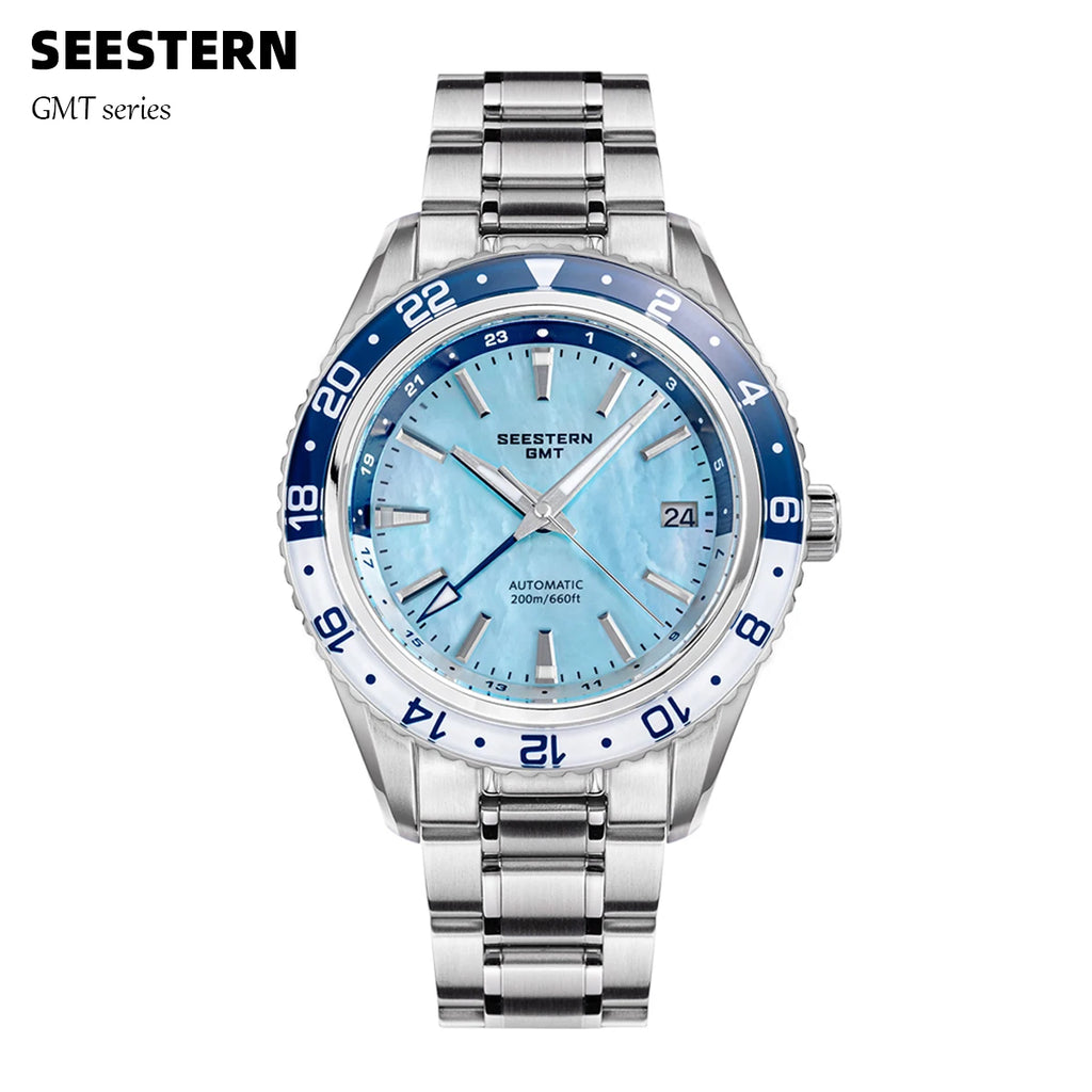 SEESTERN Men of Watch Office GMT Automatic NH34 Movement Sapphire Glass Bezel 20bar Waterproof Diver Mechanical Wristwatch S456