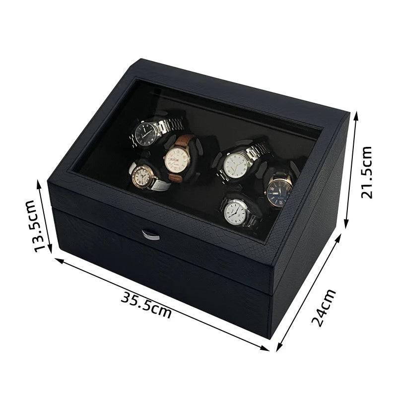Leather Watch Winder Black 6-position Mechanical Watches Automatic Movement Winding Device Men Wrist Watch Storage Display Boxes