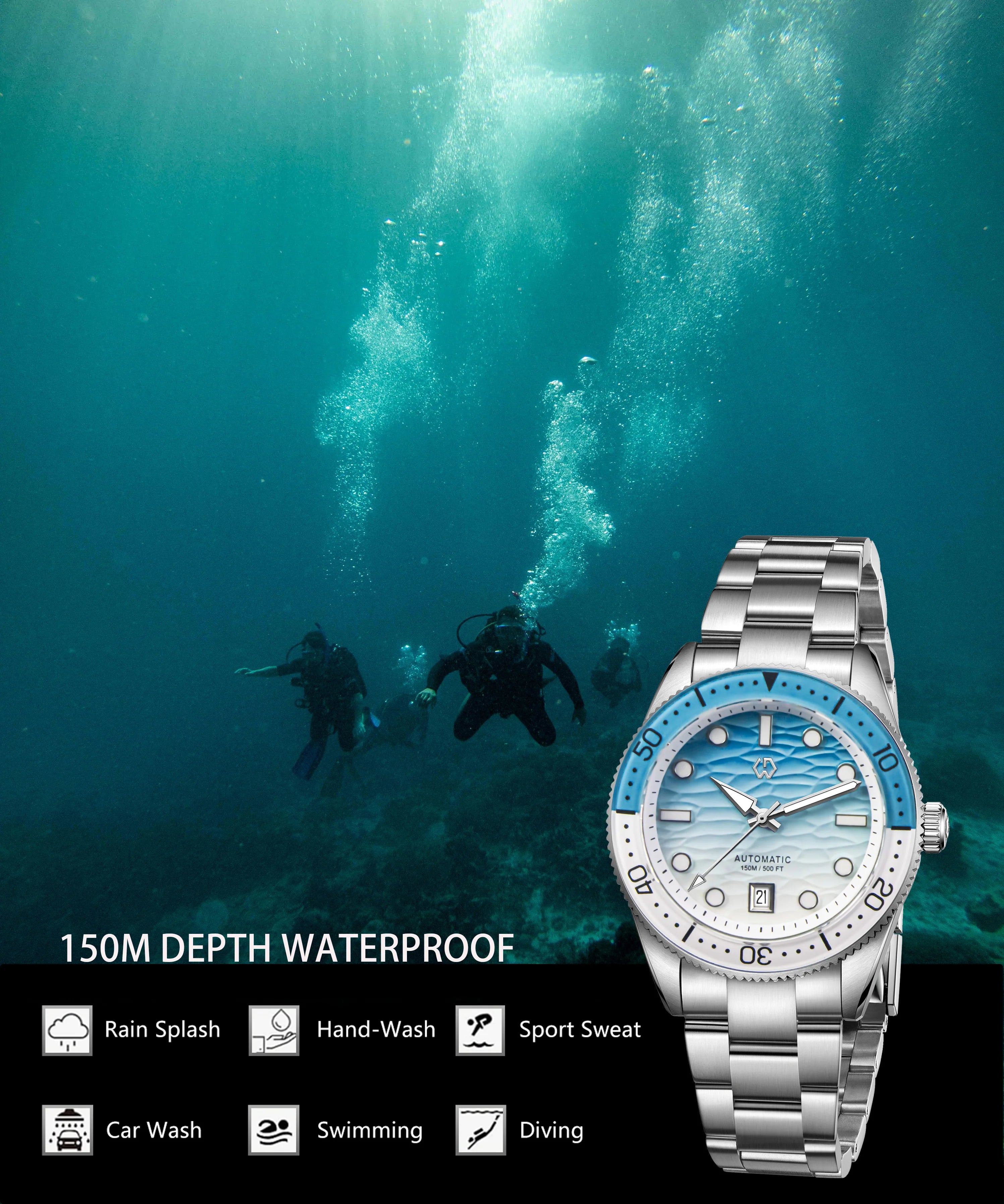 WISHDOIT New 40mm Luxury Diver Watch Texture Men's Watches Automatic Mechanical Sapphire Waterproof 150 Meters Luminous