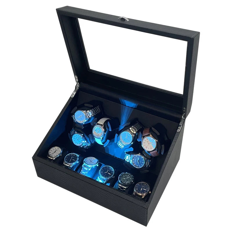 Leather Watch Winder Black 6-position Mechanical Watches Automatic Movement Winding Device Men Wrist Watch Storage Display Boxes