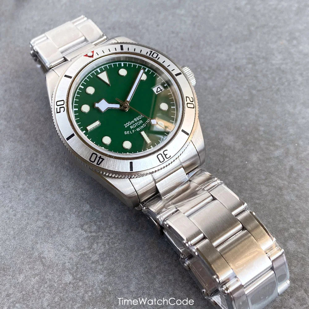 100m Waterproof NH35AA Movement Automatic Men's Watch Mechanical Double Domed Sapphire Rotating Bezel Luminous 316L Bracelet