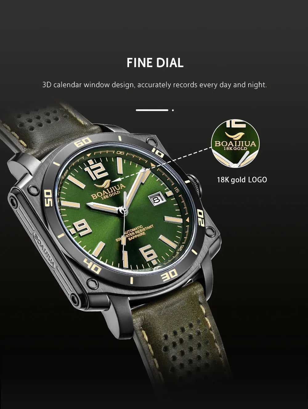 BOAIJIUA Fully Automatic Mechanical Men's Watch Original Design Mechanical Watches 50m Waterproof Luminous Wristwatch for Men
