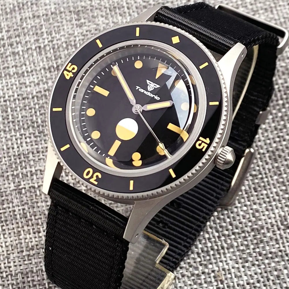 Tandorio NEW 50 Fathoms Automatic Watch for Men Luminous Ghost Dial NH35A Movt 200m Waterproof Bubble Sapphire Glass Sandblasted