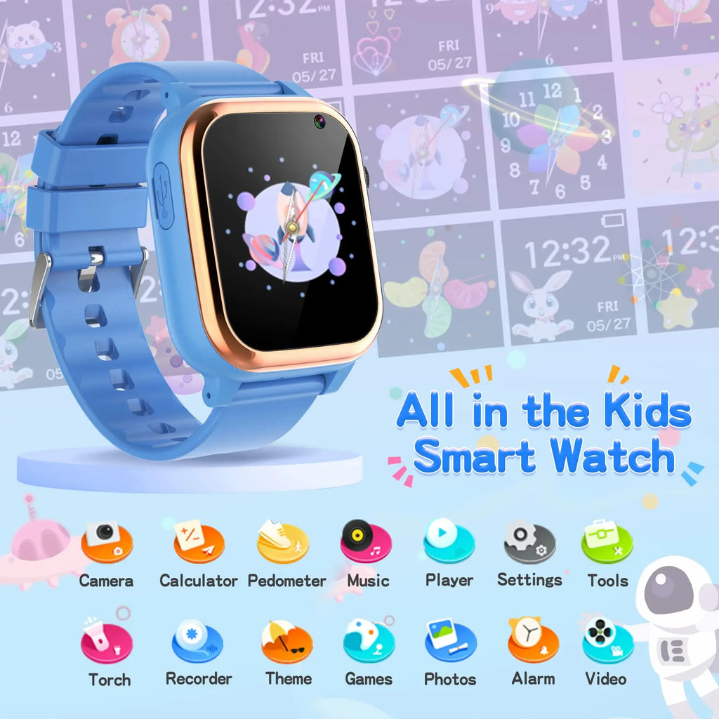 Smart Watch Kids HD Touch Screen Camera Music Player With 16 Puzzle Games Pedometer Calculator Flashlight 12/24hr Kids Watche