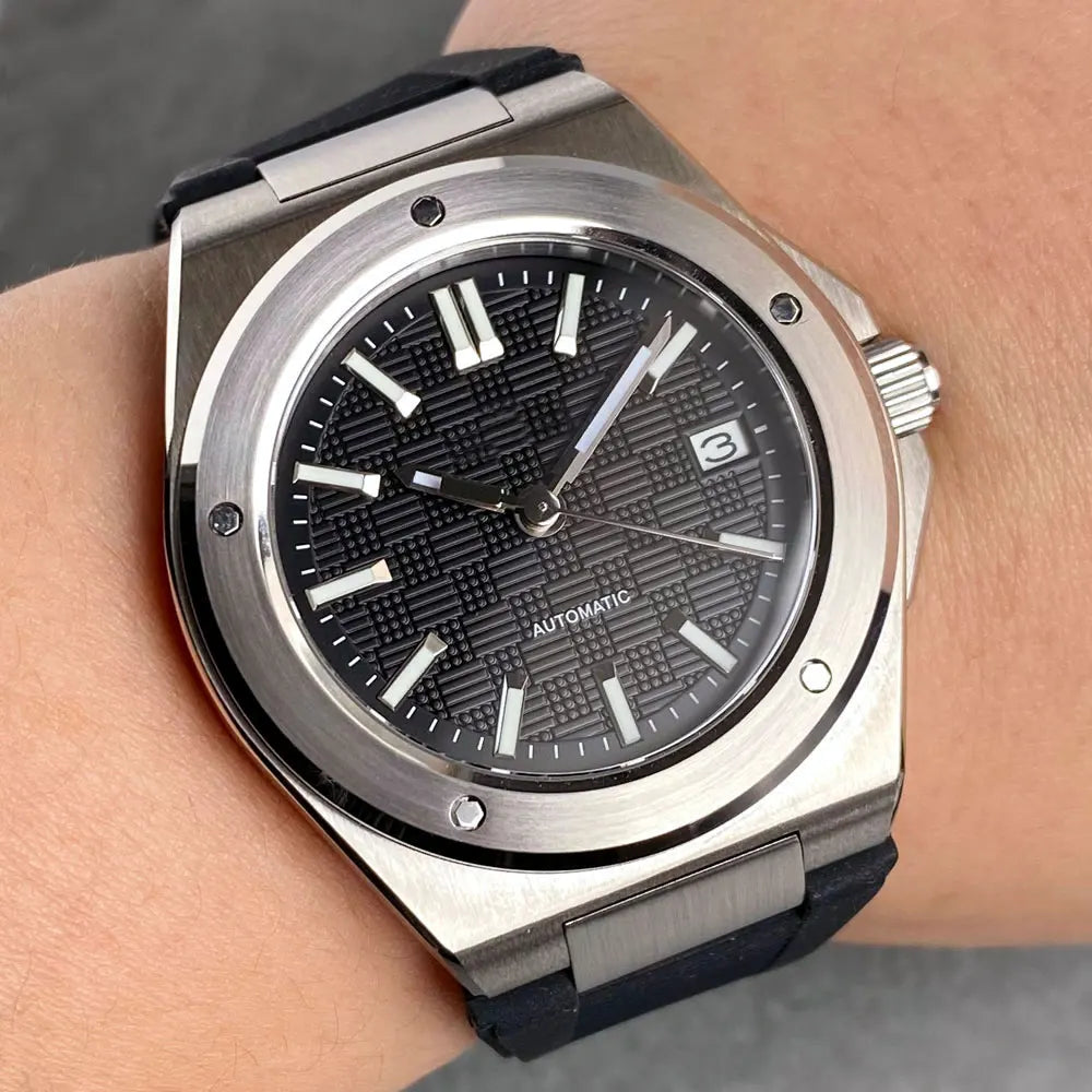 Tandorio New Black Luxury Business Engineer Style Men's Mechanical Watch Sapphire Glass 100m Waterproof NH35A Automatic Watches