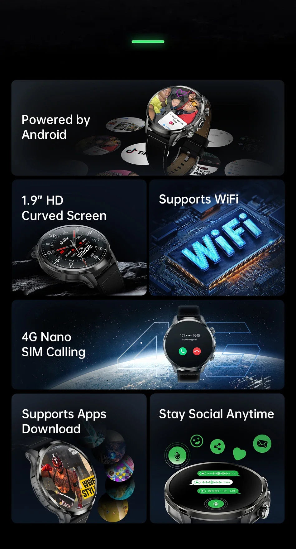 Smart Watch X 1.9'' Display IP67 Washable 2MP Camera 4G Android Watch