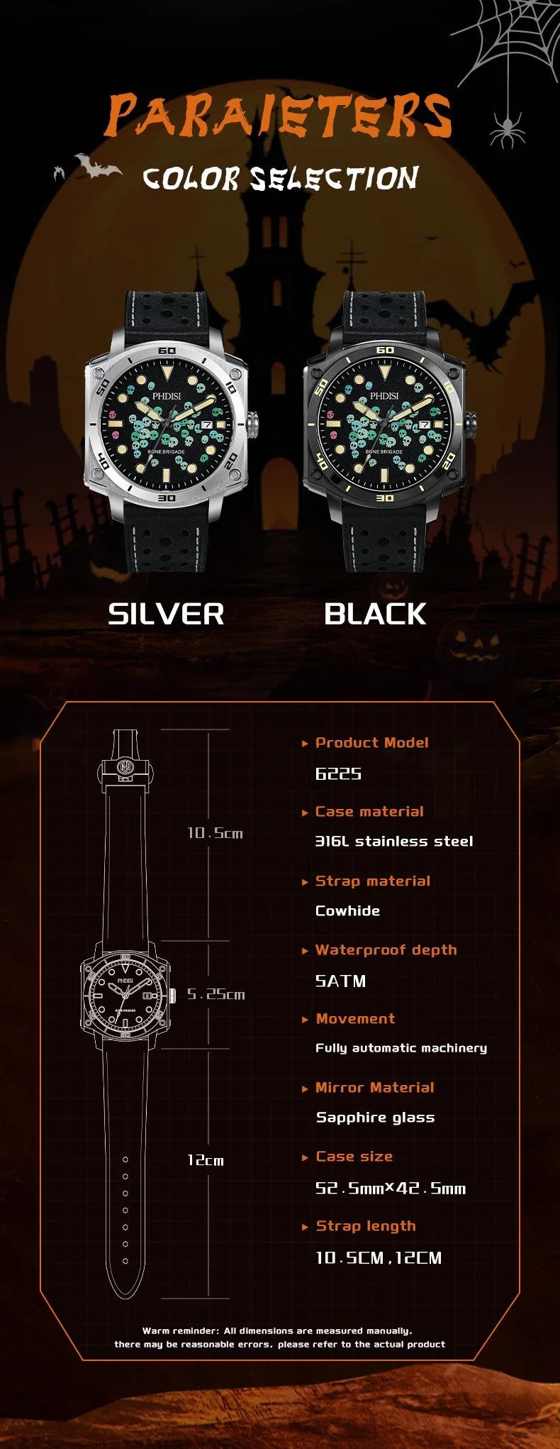 Men's Watch Halloween Theme Sapphire Glass Fully Automatic Movement Luminous Mechanical Watch