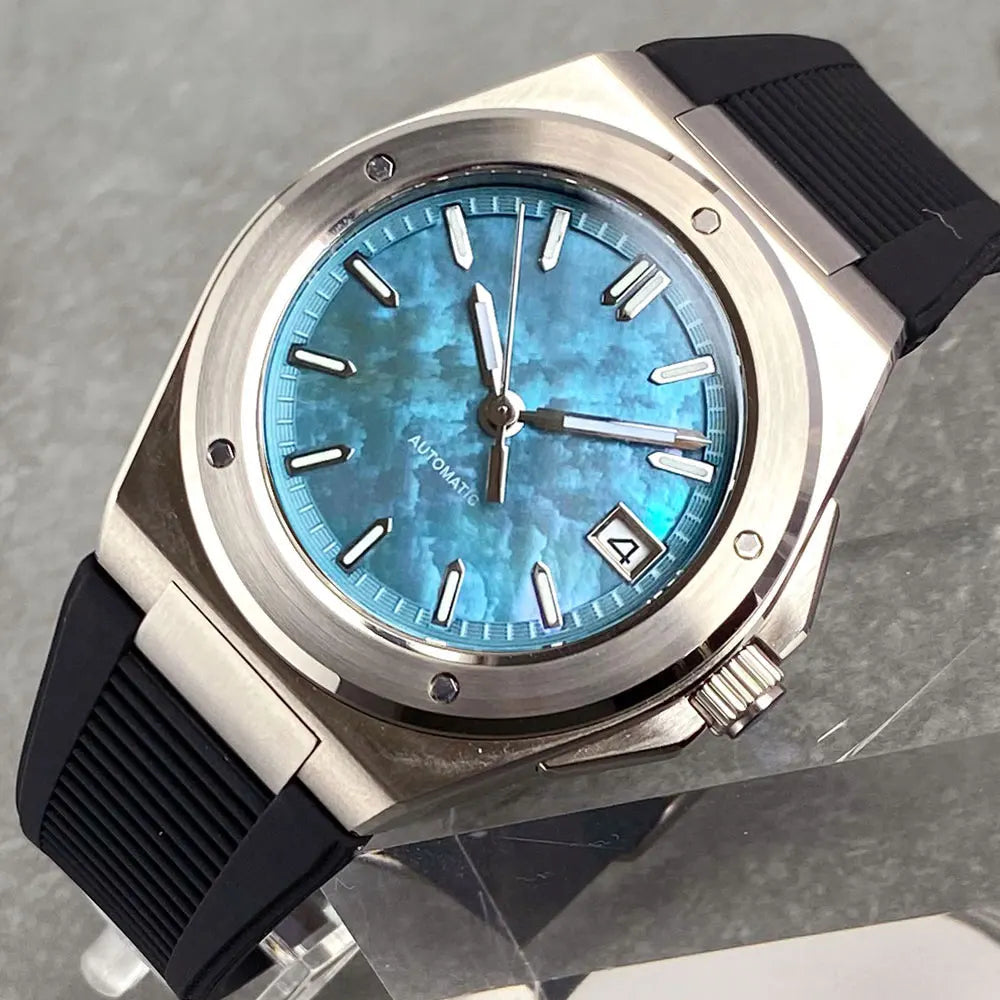 Tandorio Light Blue Mother of Pearl 40mm Sapphire Crystal Glass 100m Waterproof Japan NH35A Automatic Men Mechanical watch