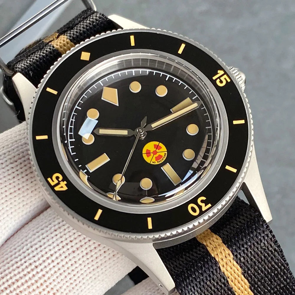 Tandorio NEW 50 Fathoms Automatic Watch for Men Luminous Ghost Dial NH35A Movt 200m Waterproof Bubble Sapphire Glass Sandblasted