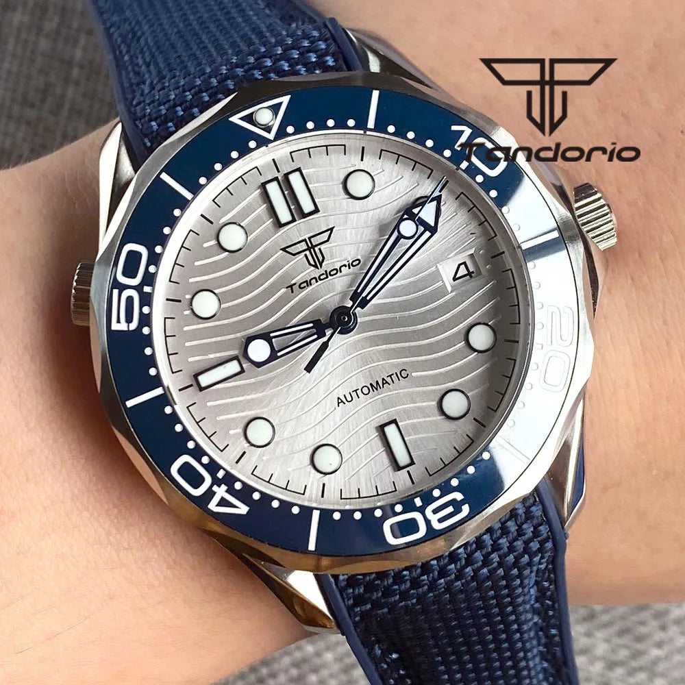 Tandorio 41mm Mechanical NH35 Business Stainless Steel Automatic Watch for Men Sapphire Fashion Wristwatch Date Ceramic Bezel