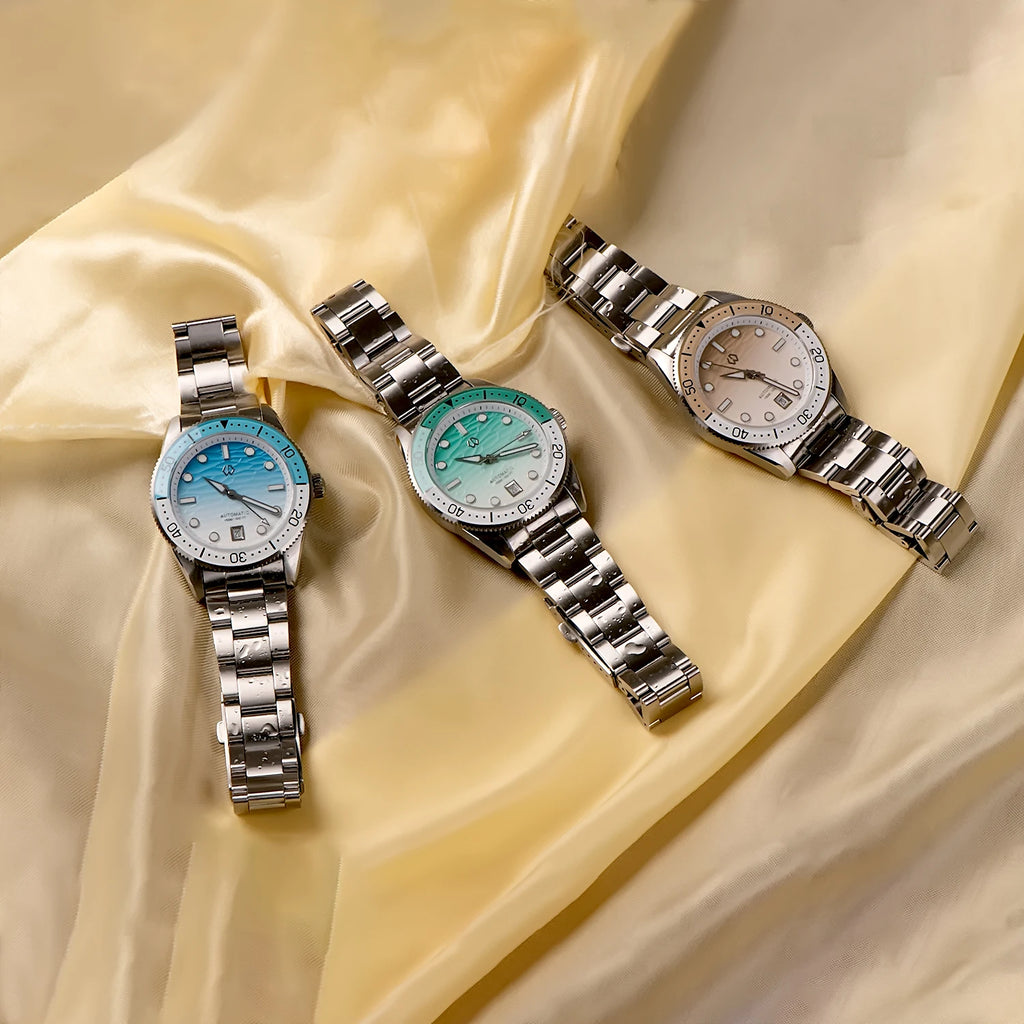 WISHDOIT Men's Automatic Dive Watch With Ocean Blue And White Ripple Dial 8215 Movement Sapphire Glass Mirror