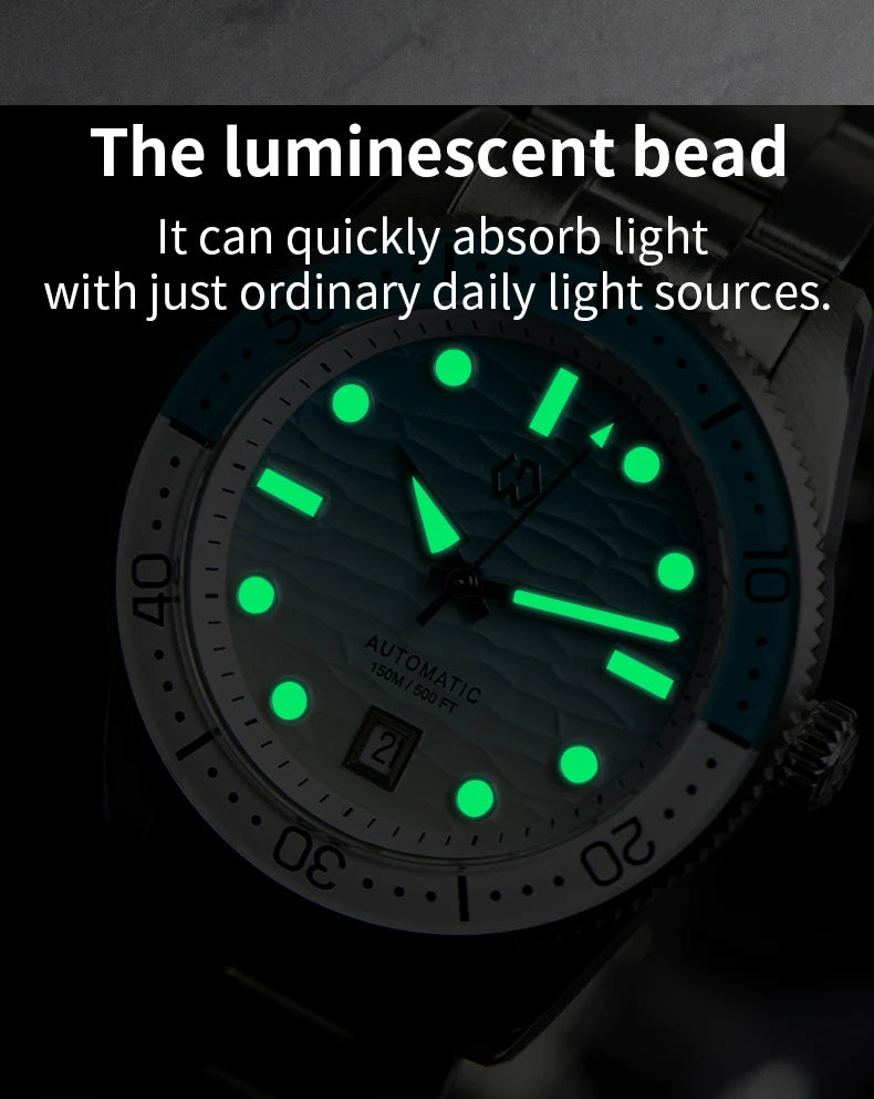 WISHDOIT New 40mm Luxury Diver Watch Texture Men's Watches Automatic Mechanical Sapphire Waterproof 150 Meters Luminous