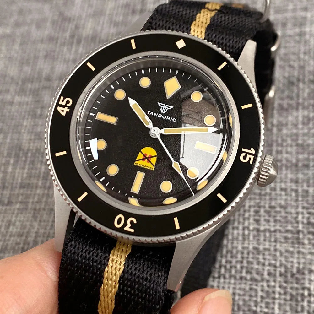 Tandorio NEW 50 Fathoms Automatic Watch for Men Luminous Ghost Dial NH35A Movt 200m Waterproof Bubble Sapphire Glass Sandblasted