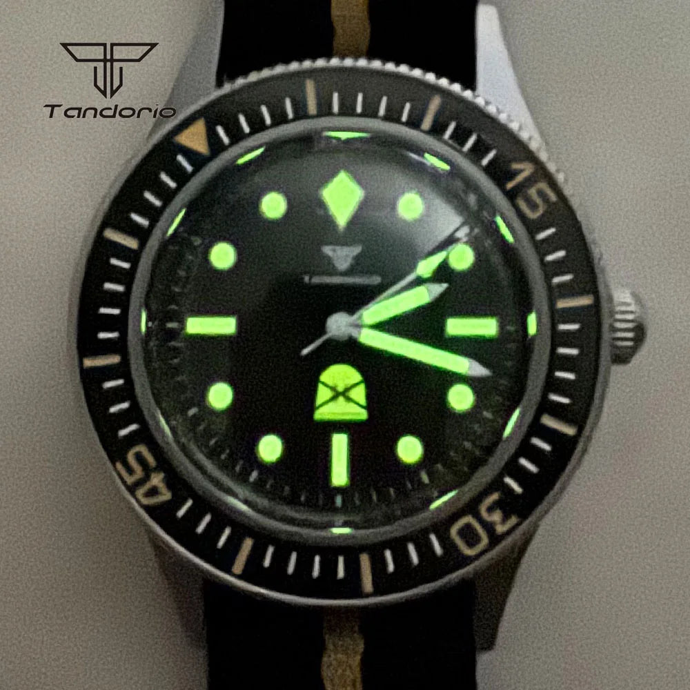 Tandorio Fashion Ghost Dial Luminous 50-Fathoms Style Dive Automatic NH35 Men's Watch Domed Sapphire 20ATM 40mm Sandblasted Case