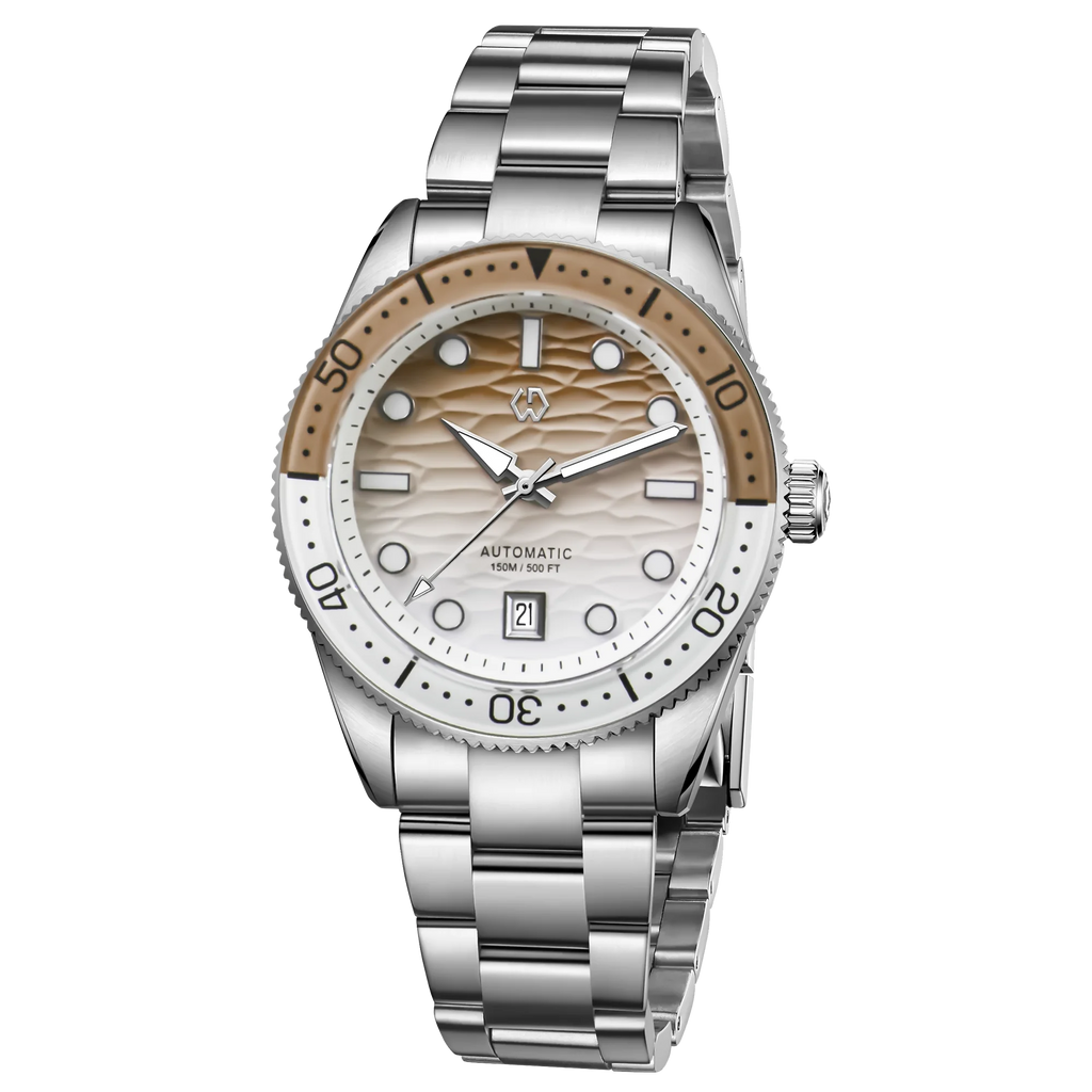 WISHDOIT Men's Automatic Dive Watch With Ocean Blue And White Ripple Dial 8215 Movement Sapphire Glass Mirror