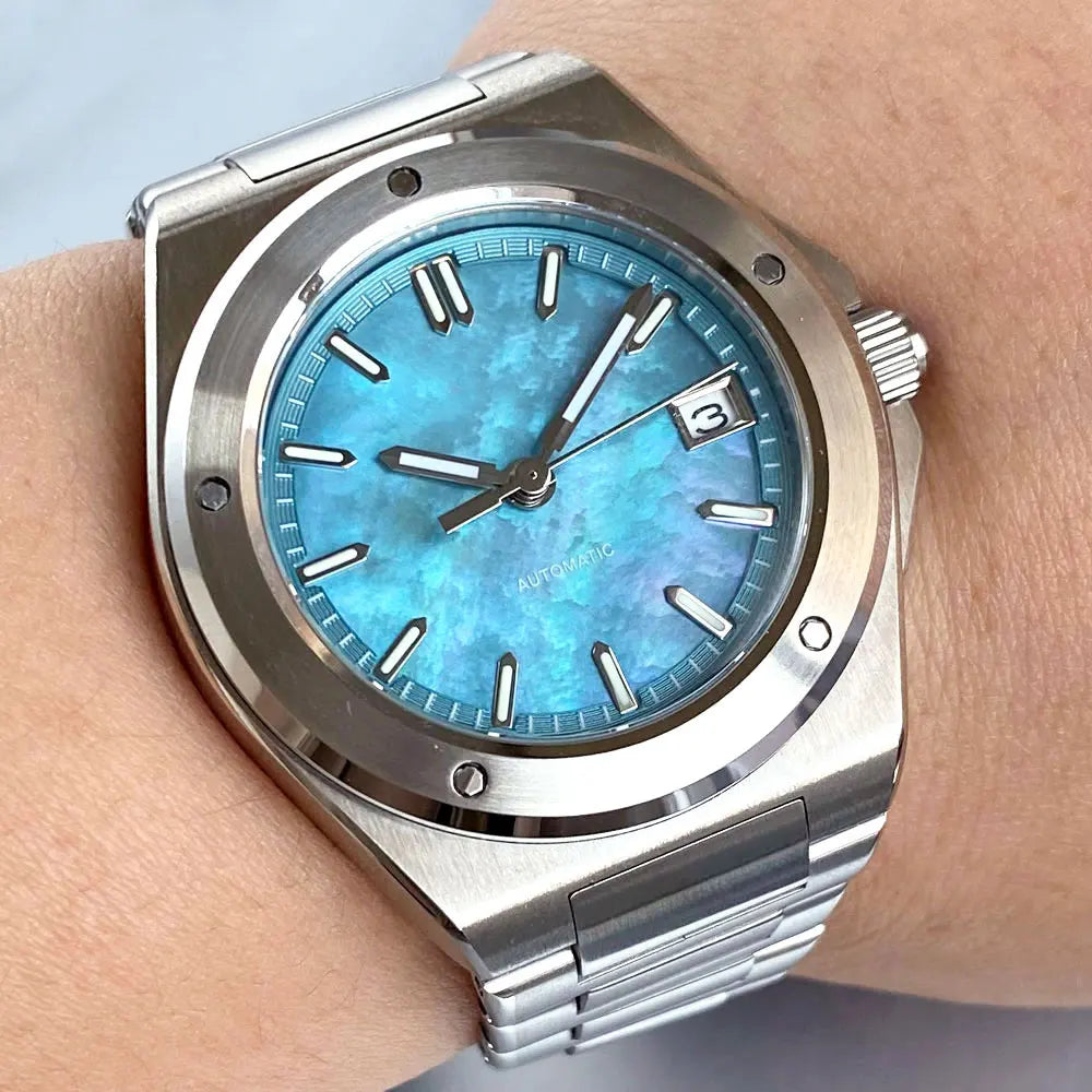 Tandorio Light Blue Mother of Pearl 40mm Sapphire Crystal Glass 100m Waterproof Japan NH35A Automatic Men Mechanical watch