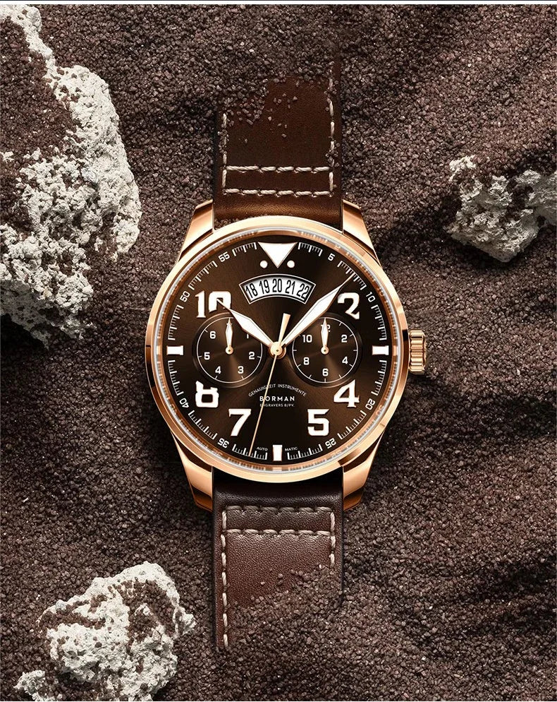 BORMAN BM3851 Mens Automatic Watches Panda 42mm Mechanical Wristwatch Waterproof Luminous Sapphire Miyota 9122 Week Date Month