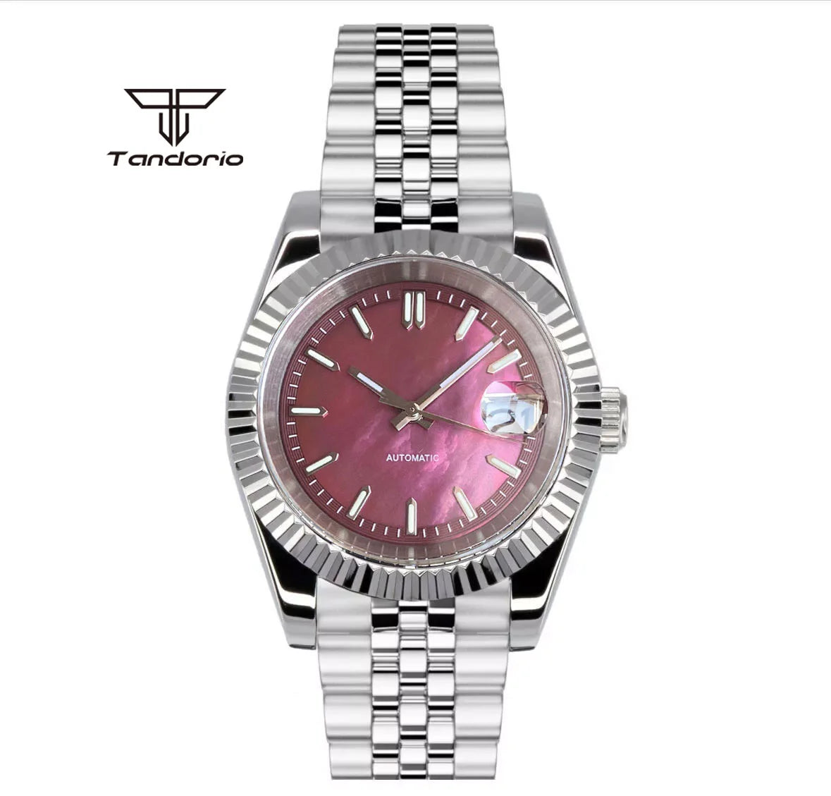 Tandorio 39mm Mechanical NH35 Mother of Pearl Dial Face Stainless Steel Automatic Watch Date Sapphire Men's Wristwatch Luminous